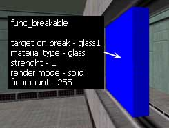 Создаем func_breakable, со всех сторон окрашенный текстурой {BLUE
